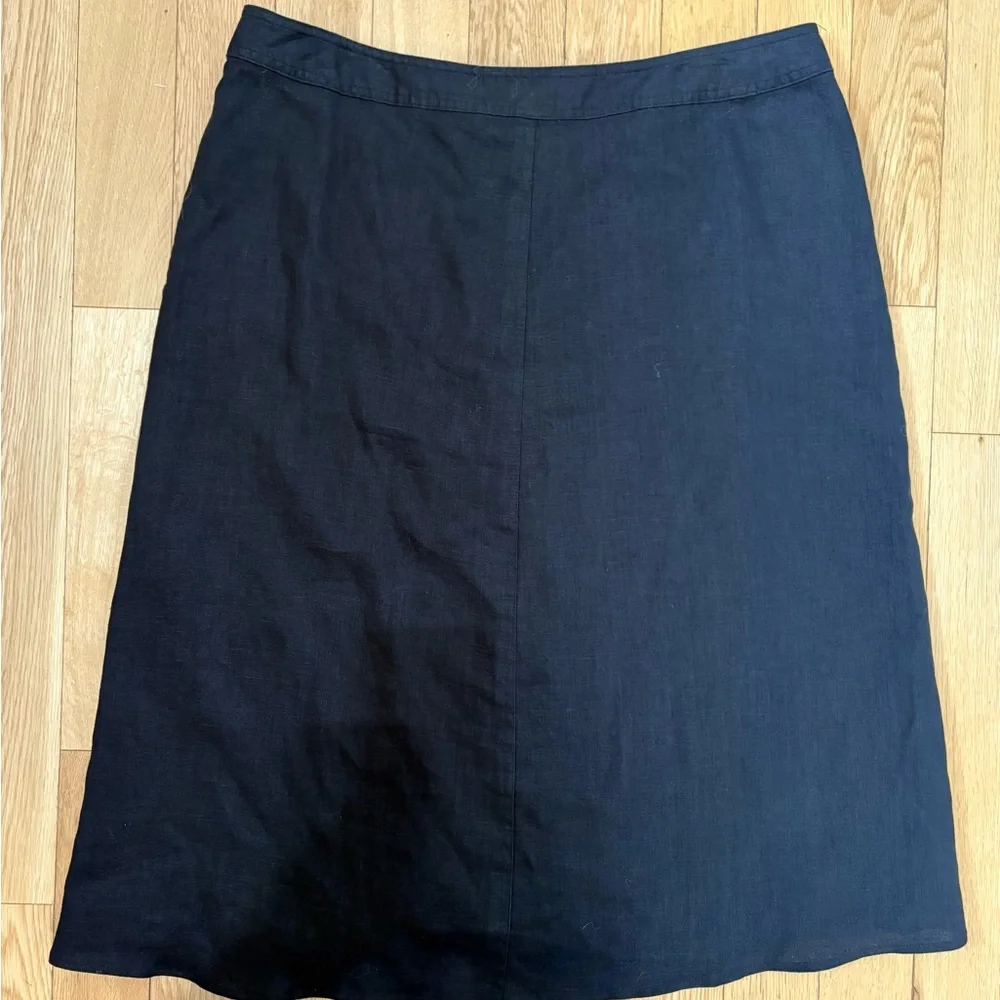 Lauren Ralph Lauren Black Linen Button Front Midi Skirt Quiet Luxury Minimalist - Picture 7 of 7